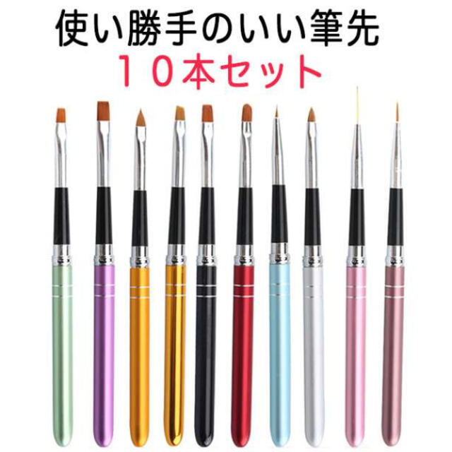 ジェルネイルブラシ 10本セット 筆 アート ネイル キャップ付き