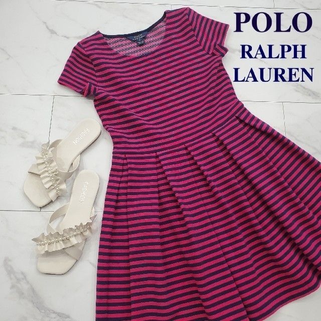 POLO RALPH LAUREN(ポロラルフローレン)のポロラルフローレン　ボーダー　ワンピース　フレア　レディース　服　M相当　華やか レディースのワンピース(ひざ丈ワンピース)の商品写真