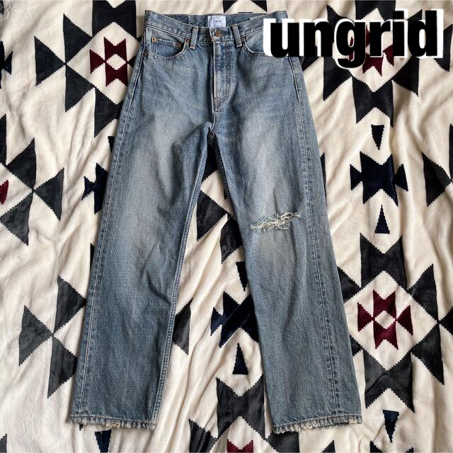 Ungrid - ungrid ハイウエストダメージワイドデニムパンツ 24の通販 by