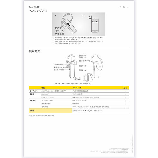 Jabra 片耳イヤホンTalk 25 Bluetooth対応 国内正規品 2個 スマホ/家電/カメラのスマホアクセサリー(ストラップ/イヤホンジャック)の商品写真