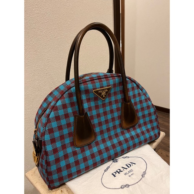 PRADA バッグ　ボーリングバッグ　チェック柄