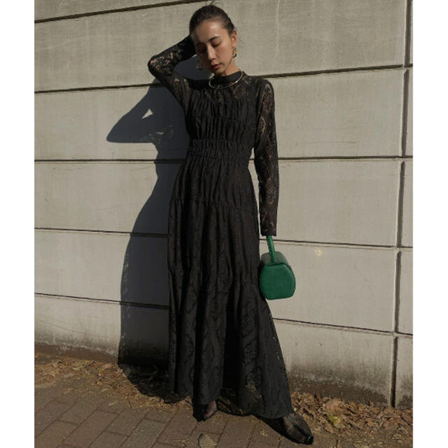 【AMERI】LACE SHIRRING DRESS  試着のみワンピース