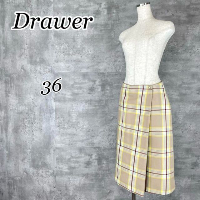 Drawer(ドゥロワー)の【美品】ドゥロワーDrawer  チェックスカート 金ロゴボタン 36 日本製 レディースのスカート(ひざ丈スカート)の商品写真