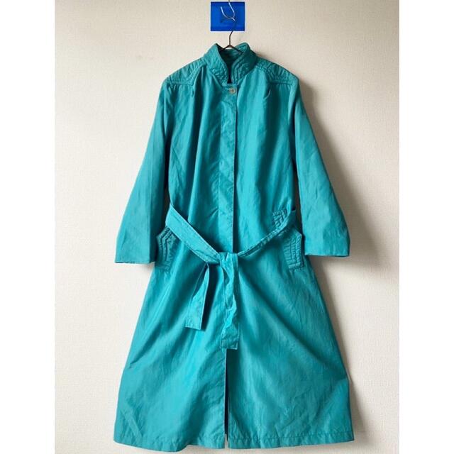 vintage 90s レトロ ターコイズブルー デザイン 変型 トレンチコート レディースのジャケット/アウター(ロングコート)の商品写真