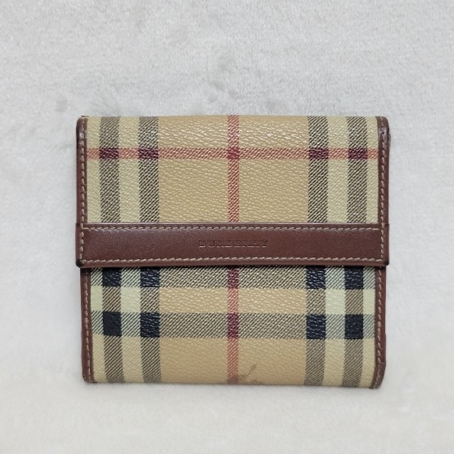 大流行中! BURBERRY 二つ折り財布 Wホック レザー チェック柄 茶