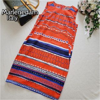 美品MARLENEDAM ITALY マーレンダム　トライバル模様膝丈ワンピース(ひざ丈ワンピース)