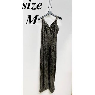 ザラ(ZARA)のロングワンピース　ドレス　ラメ　スリット　タイト　着痩せ　m 9号　黒　ゴールド(ロングワンピース/マキシワンピース)