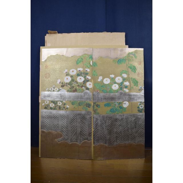 人気新品入荷 【模写】伊藤若冲/菊図/屏風ハガシ/二曲用マクリ/掛軸