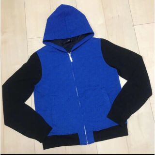 ☆新品同様☆ パーカー シースルー シフォン バイカラー ジップアップ ブルー(パーカー)