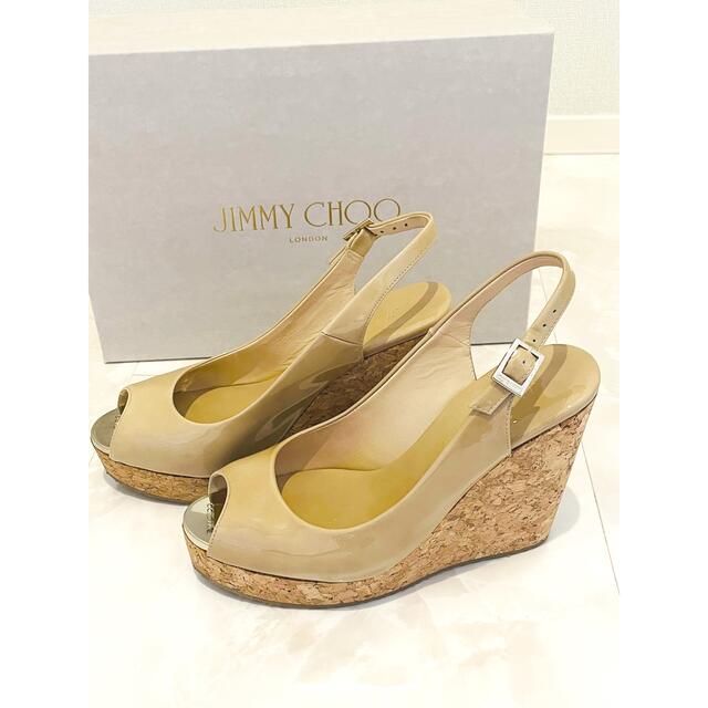 宅込 jimmy choo ジミーチュウ ウェッジソール サンダル ベージュ