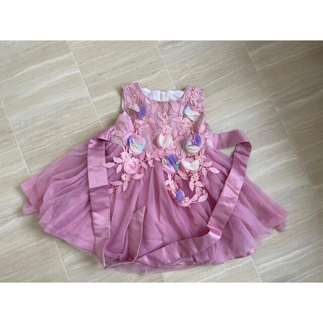 ベビードレス ピンクドレス結婚式 誕生日 1歳 フラワー 女の子 キッズ/ベビー/マタニティのキッズ服女の子用(90cm~)(ドレス/フォーマル)の商品写真