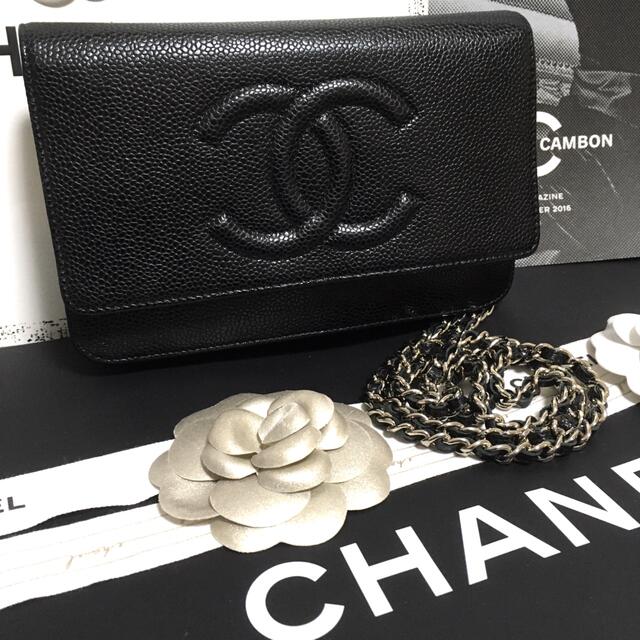 正規品 シャネル CHANEL 美品 チェーンウォレット キャビアスキン 財布