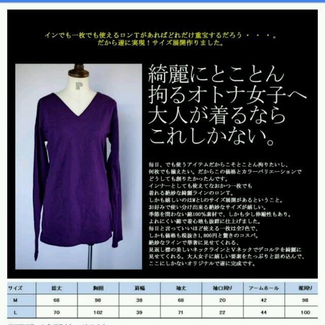 antiqua(アンティカ)のアンティカ VネックロンTee レディースのトップス(カットソー(長袖/七分))の商品写真