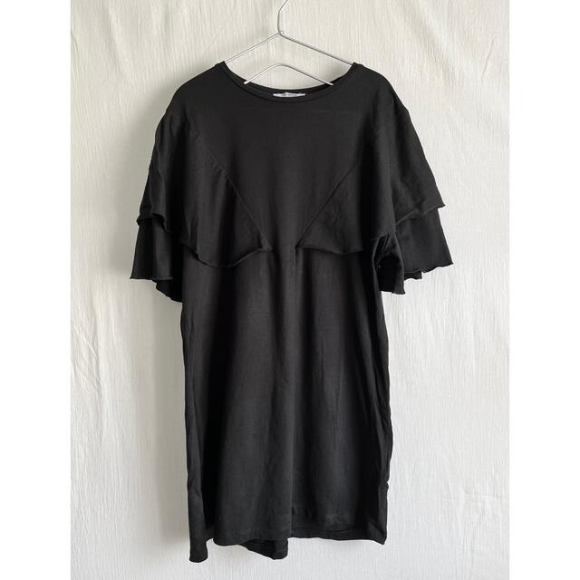 ZARA(ザラ)のZARA ザラ　ロングTシャツ カットソー トップス　黒 レディースのトップス(Tシャツ(半袖/袖なし))の商品写真