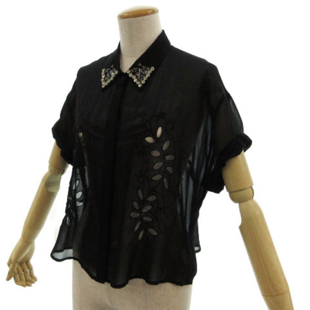 COCO DEAL(ココディール)のココディール COCO DEAL シャツ シアーシャツ 半袖 ビジュー 黒 2 レディースのトップス(シャツ/ブラウス(半袖/袖なし))の商品写真