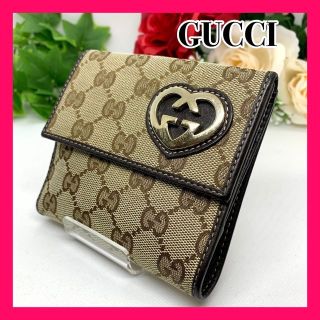 グッチ(Gucci)の美品　Gucci　グッチ　 折り財布　キャンバス　GG ハート　Wホック(財布)