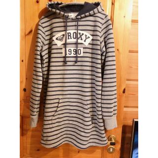 ロキシー(Roxy)のROXY ロキシー  ボーダーパーカー グレー×ネイビー L ロングパーカー(パーカー)