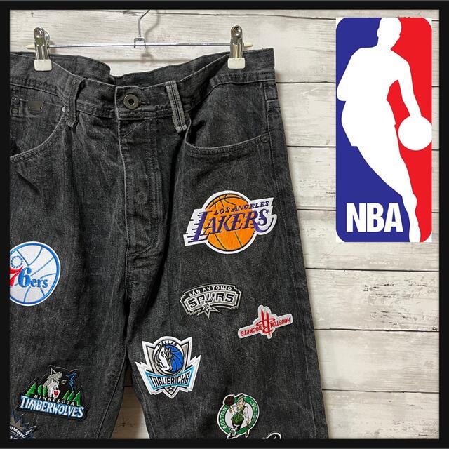 【NBA USリメイク】レイカーズ　パッカーズ　デニム　刺繍ワッペンワイドパンツデニム/ジーンズ