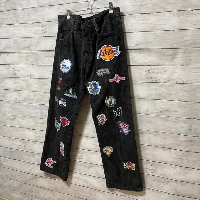 【NBA USリメイク】レイカーズ　パッカーズ　デニム　刺繍ワッペンワイドパンツデニム/ジーンズ