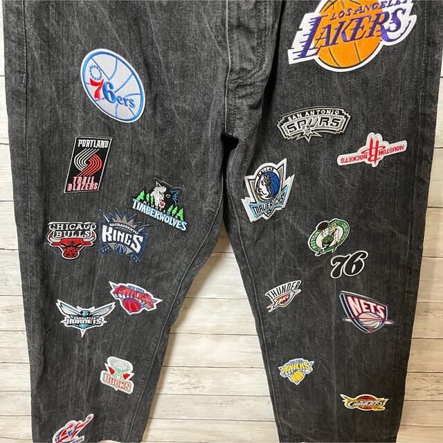 【NBA USリメイク】レイカーズ　パッカーズ　デニム　刺繍ワッペンワイドパンツデニム/ジーンズ