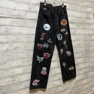 【NBA USリメイク】レイカーズ　パッカーズ　デニム　刺繍ワッペンワイドパンツデニム/ジーンズ