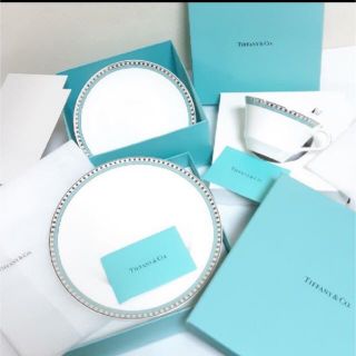 ティファニー(Tiffany & Co.)のティファニー プラチナブルーバンド カップ＆ソーサー デザートプレート(グラス/カップ)