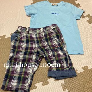 ミキハウス(mikihouse)のミキハウス  ロゴ　Tシャツ　水色　チェック　パンツ　セット(Tシャツ/カットソー)