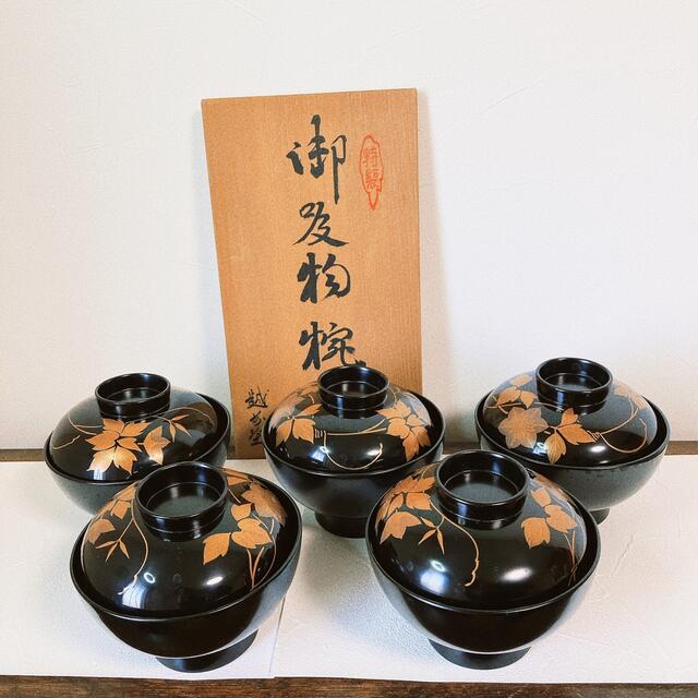 吸い物椀  蓋付き汁物椀 5客揃 ／定政正一  作家もの 越前漆器