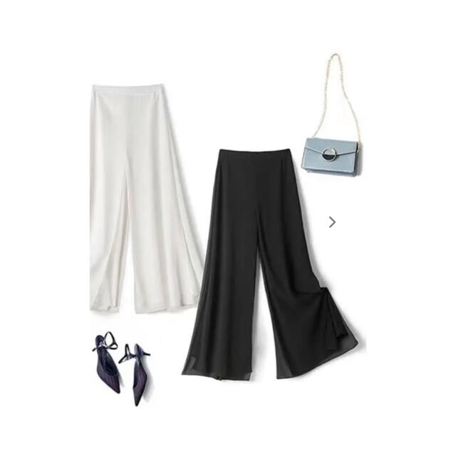 シフォンパンツ パンツスカート 透け感ワイドフレアパンツ　ブラック レディースのパンツ(その他)の商品写真