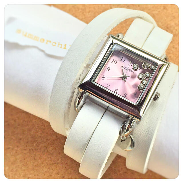 ベビーピンク入荷💕フローティングクリスタルの牛革の巻き巻き腕時計♪刻印付 ハンドメイドのアクセサリー(ブレスレット/バングル)の商品写真