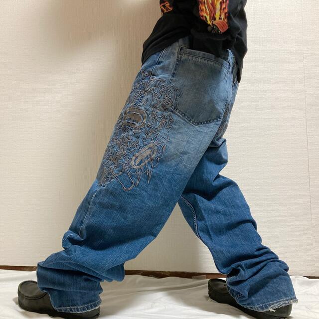 パンツ 超可爱の エコーアンリミテッド ワイド デニム b系 バギーパンツ スケーター 刺繍 Ninki Houfu na