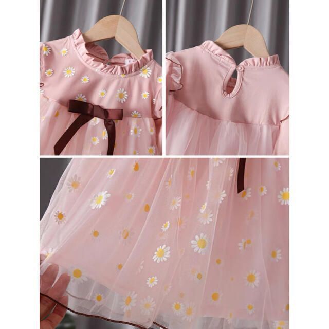 キッズレースワンピース 長袖 コスモス柄 女の子服 120 キッズ/ベビー/マタニティのキッズ服女の子用(90cm~)(ワンピース)の商品写真