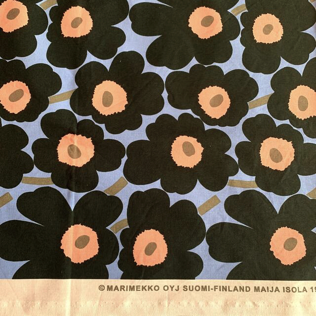 marimekko(マリメッコ)のマリメッコ  ミニウニッコ生地　ライトブルー×ダークグリーン  85×52 ハンドメイドの素材/材料(生地/糸)の商品写真