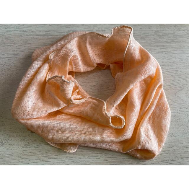 ゆったりリネン麻100%オレンジピンク&スラブ生地シングル手作りネックウォーマー レディースのファッション小物(ネックウォーマー)の商品写真
