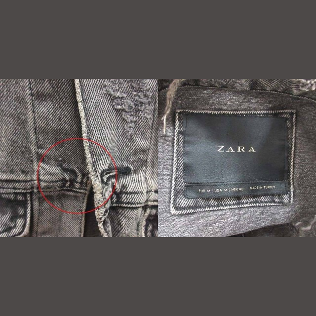 ZARA(ザラ)のザラ デニムジャケット ジージャン Gジャン ダメージ加工 プリント M 黒 メンズのジャケット/アウター(Gジャン/デニムジャケット)の商品写真