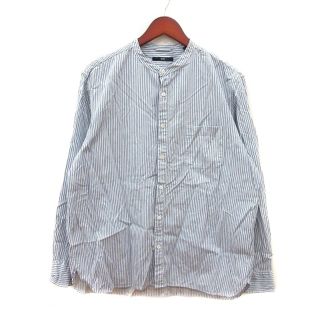 シップス(SHIPS)のシップス SHIPS シャツ ノーカラー ストライプ 長袖 XL 青 ブルー(シャツ)