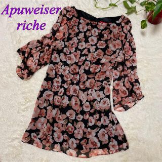 アプワイザーリッシェ(Apuweiser-riche)の【華やかワンピ】アプワイザーリッシェ　花柄シフォンワンピース　チュニック　S(ひざ丈ワンピース)