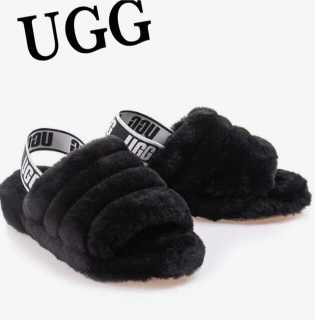 UGG アグ サンダル ムートン フラッフ イヤー スライド トドラー 黒