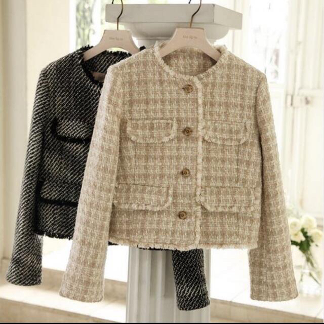 herlipto Wool-Blend Fancy Tweed Jacket - ノーカラージャケット