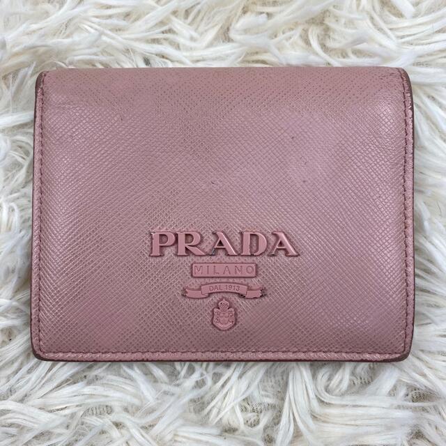 早い者勝ち PRADA プラダ 二つ折り財布 サフィアーノレザー ピンク