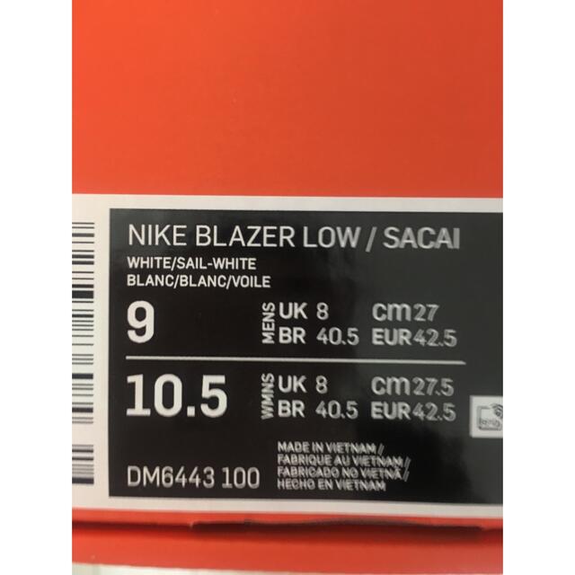 sacai(サカイ)のsacai × Nike Blazer Low 27cm メンズの靴/シューズ(スニーカー)の商品写真