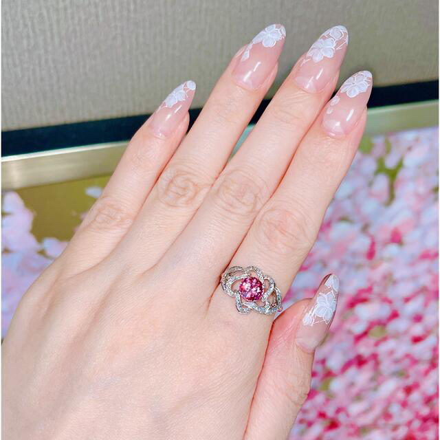 K18WG ピンクスピネルダイヤモンドリング 1.36/0.22 透かしミル打ち レディースのアクセサリー(リング(指輪))の商品写真