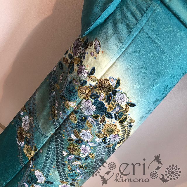 逸品♡落款あり!辻が花】エメナルドグリーンの訪問着 逸品♡落款あり!辻が花】エメナルドグリーンの訪問着
