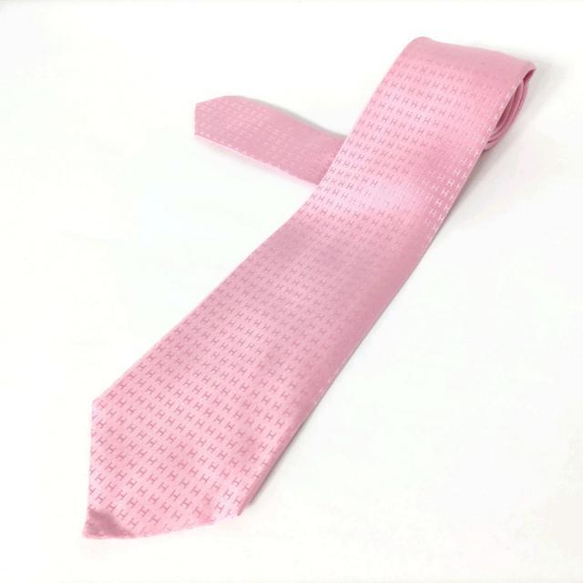 エルメス ネクタイ メンズ美品  - ピンク