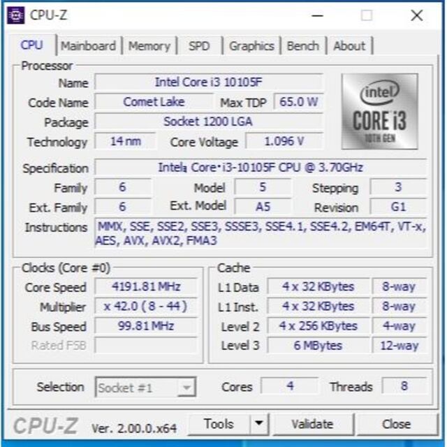 動作品 Intel core i3 10105F cpuのみ LGA1200 PCパーツ