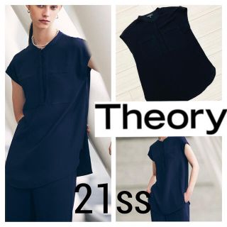 セオリー(theory)の21ss 美品◆セオリー◆Powder Crepe バンドカラー ブラウス S(シャツ/ブラウス(半袖/袖なし))