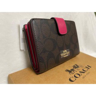 COACH - COACH 二つ折り 財布 ピンク ダークブラウン
