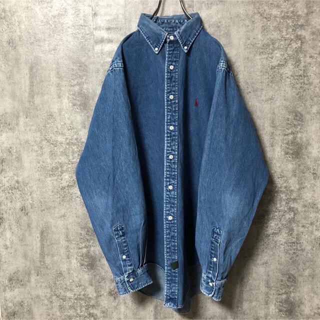 RRL(ダブルアールエル)のポロカントリーラルフローレン☆ワンポイント刺繍ロゴデニムシャツ 90s メンズのトップス(シャツ)の商品写真