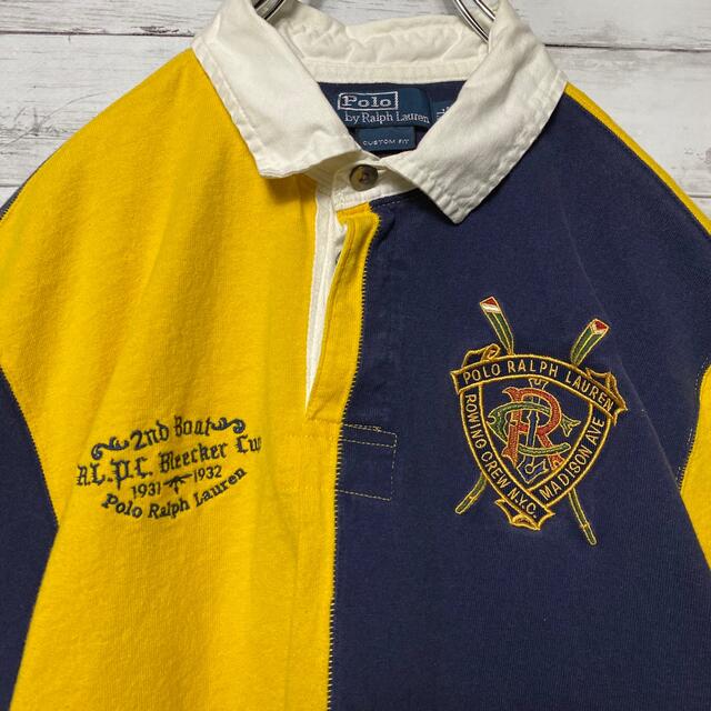 POLO RALPH LAUREN(ポロラルフローレン)の【希少XLサイズ】90sラルフローレン　刺繍ロゴ　バイカラー　半袖ラガーシャツ メンズのトップス(Tシャツ/カットソー(半袖/袖なし))の商品写真