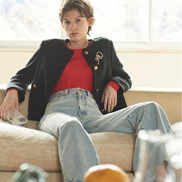 Mila Owen(ミラオーウェン)の美品 ミラオーウェン ツイードジャケット ブラック レディースのジャケット/アウター(ノーカラージャケット)の商品写真